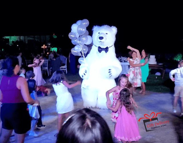 White Bear for Children's Kids Parties in Athens. Order a greeting from a polar bear in Athens. Polar bear for birthday. polar bear in Athens. Order a Polar Bear for children's kids parties. Animator White Polar Bear for a Children's kids Party in Athens. Mascotte White Polar Bear at a kids children's party. Gift Delivery.